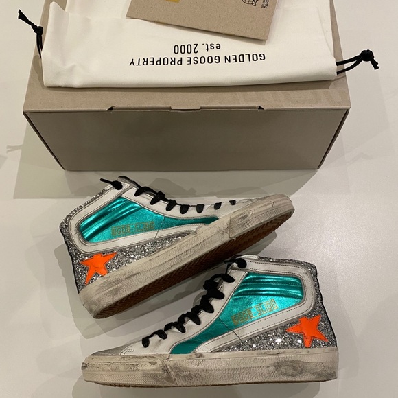 Golden Goose Slide Sneaker Green/Glitter sz 36 NIB - Picture 10 of 10